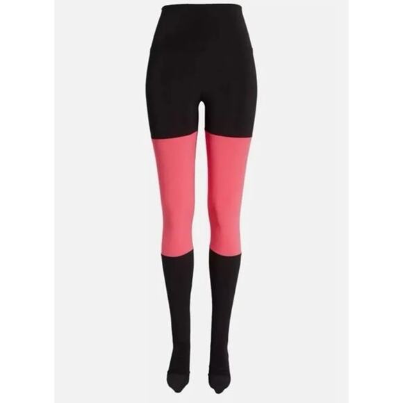 Norma Kamali Rose/Black Spliced Legging With Footie Size Small - Picture 1 of 7